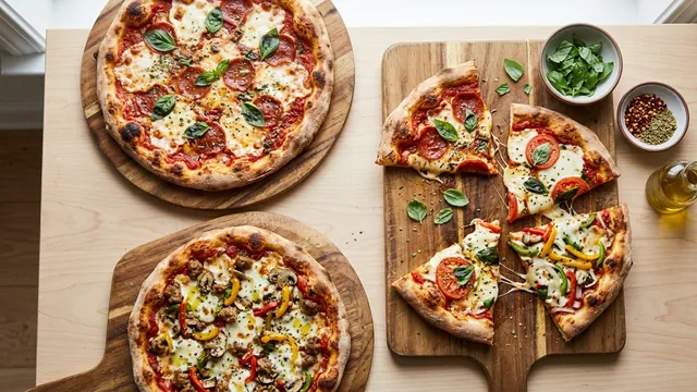 Illustrative comparison of pizza sizes on wooden boards
